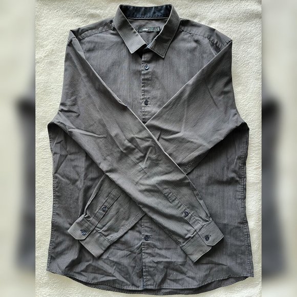 Men's Black and Gray Striped Button Down Shirt - Picture 1 of 4